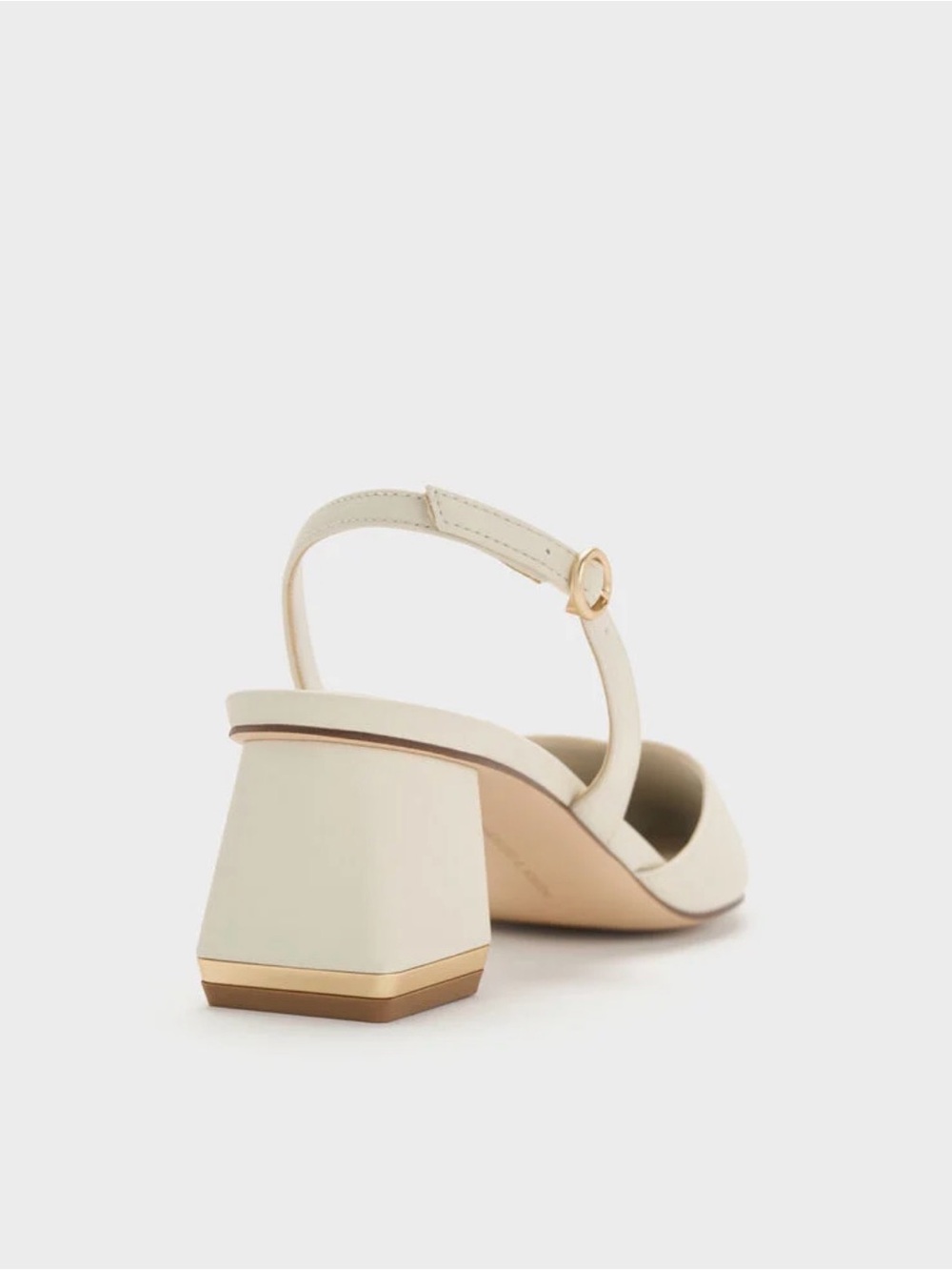 Charles & Keith • Katarina Metallic-Heel Slingback Pumps - Chalk - Picture 3 of 13